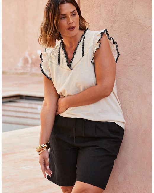 Live Unlimited London Natural Ivory Cotton Slub Pintuck Top