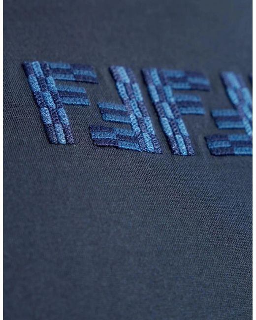 Fendi Blue Ff Labyrinth Embroidered T-Shirt for men