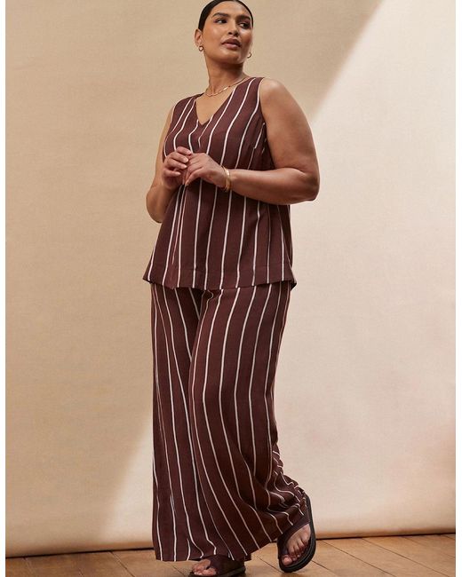 Live Unlimited London Brown Chocolate Stripe Wide Leg Trouser