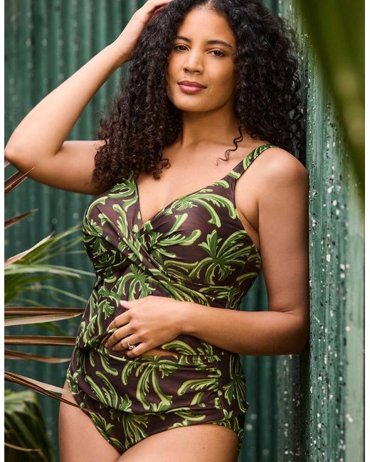 Live Unlimited London Green Palm Print Tankini Bottoms