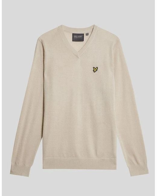 Lyle & Scott Natural Golf Wool Blend V Neck Jumper for men