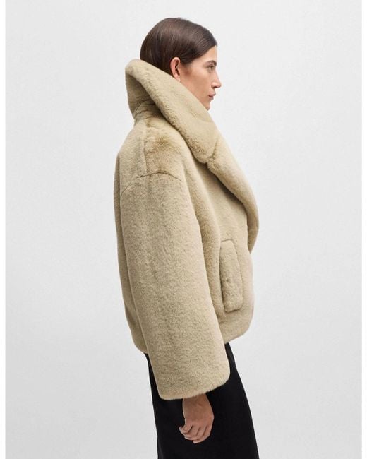 Boss Natural Curmeta Teddy Fabric Cropped Coat