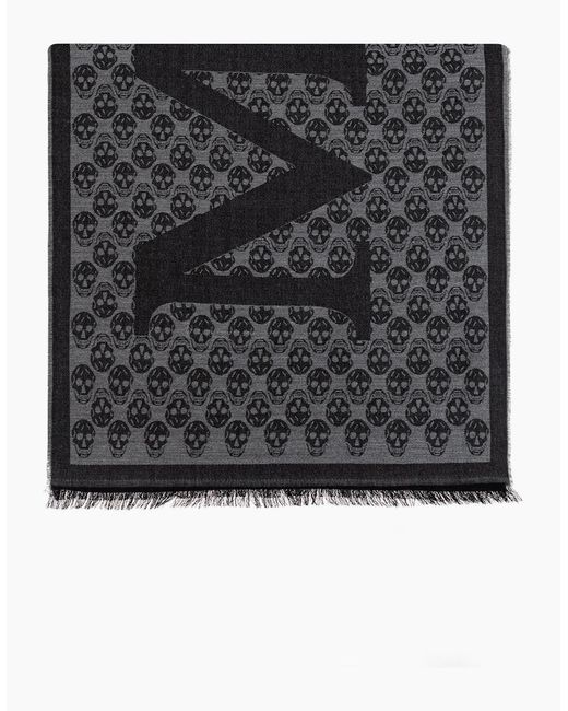 McQueen Black All Over Skull Print Scarf for men