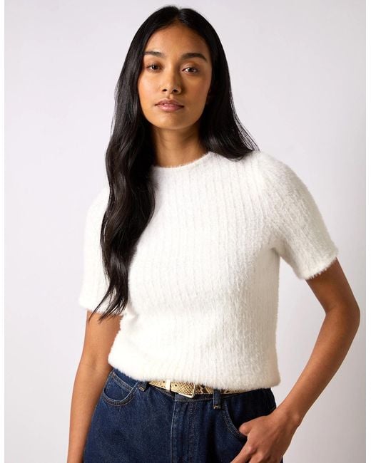 Ro&zo White Ivory Fluffy Rib Top