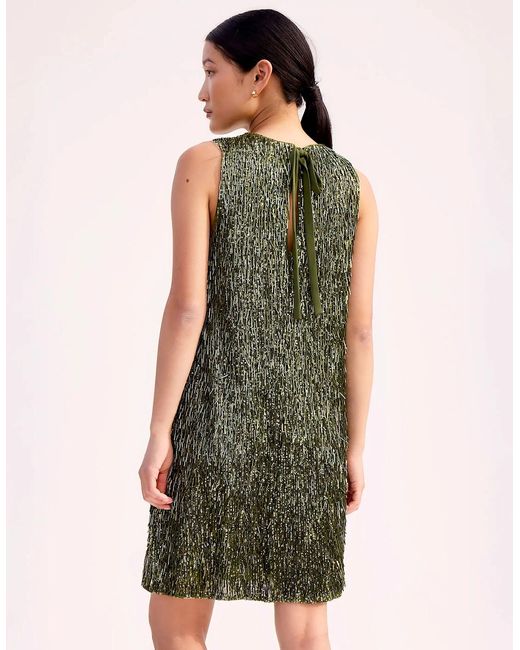 Ro&zo Green Nina- Sequinned Bead-Embellished Shift Dress