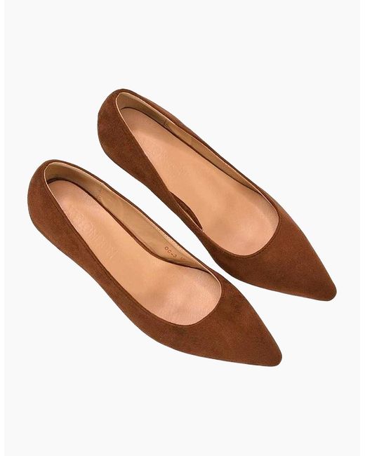 XY London Brown Ladies Cali Suedette Pointed Kitten Heel Court Shoes