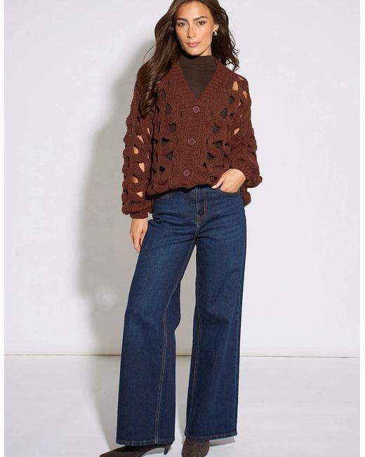 Gini London Brown Rust Hollow Chunky Knit Cardigan