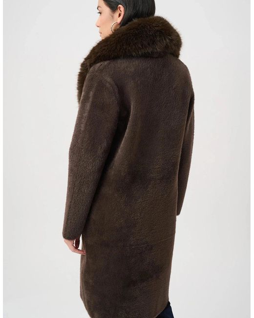 Joseph Ribkoff Brown Feather Yarn Knit Coat With Detachable Fur Collar