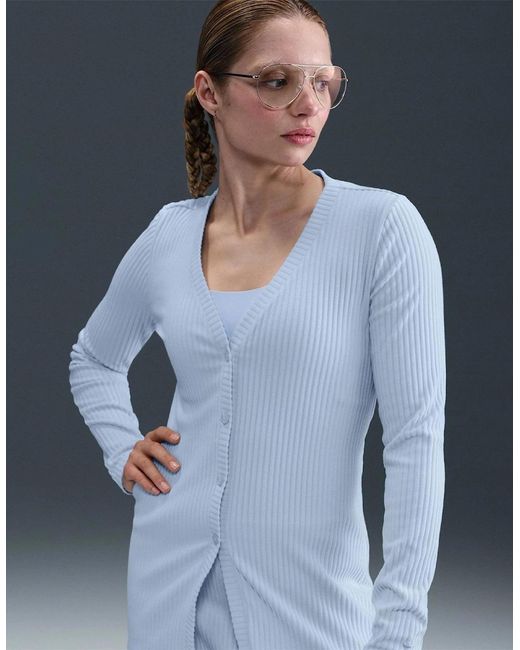Nike Blue Stitched Detail V-Neck Long Sleeve Sweater