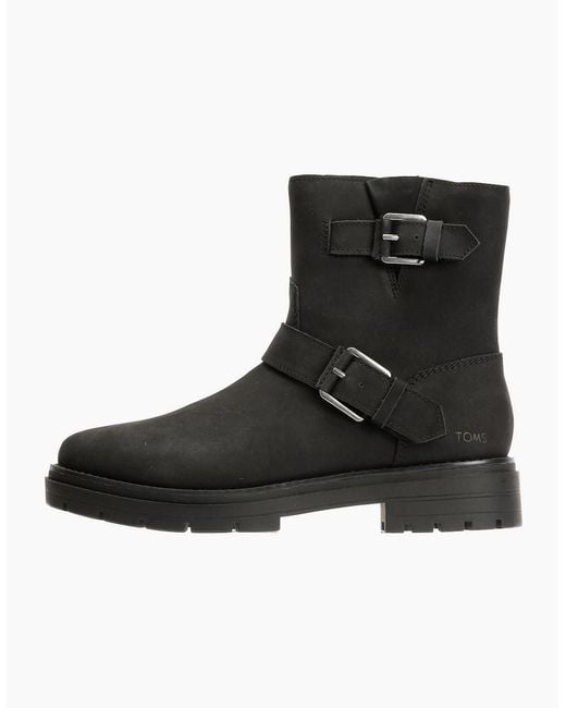 TOMS Black Ionie Moto Nubuck Leather Boots