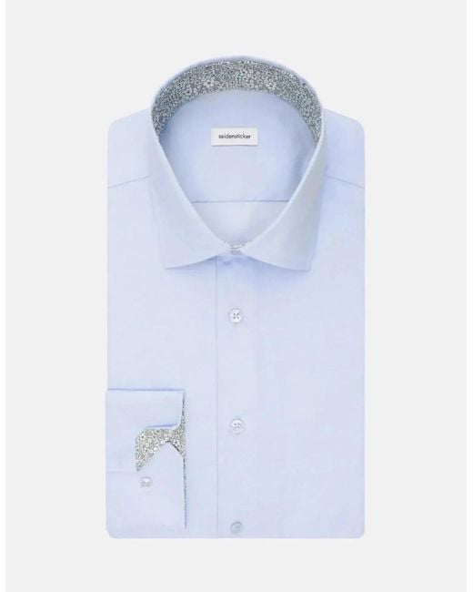 Seidensticker Blue Slim Fit Easy Iron Business Kent Contrast Patch Business Shirt Light for men