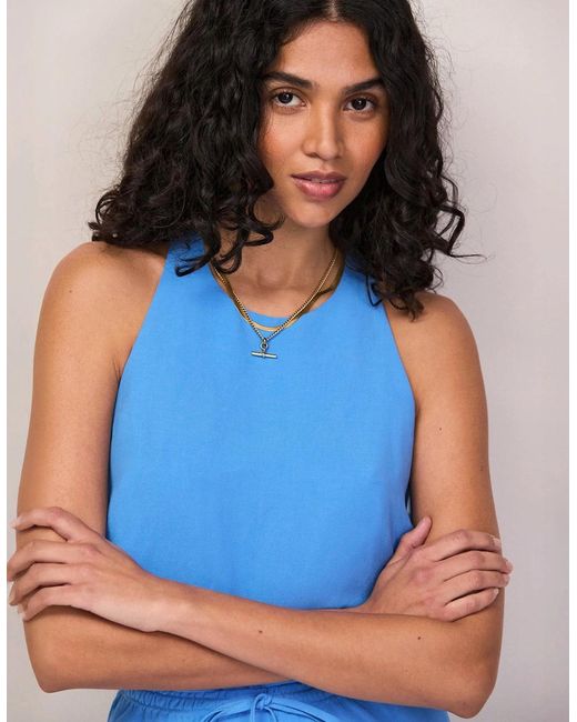 Ro&zo Blue Linen Blend Halter Top