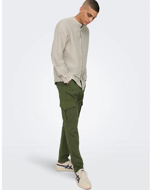 Only & Sons Green Dean Regular Fit Cargo Pants for men