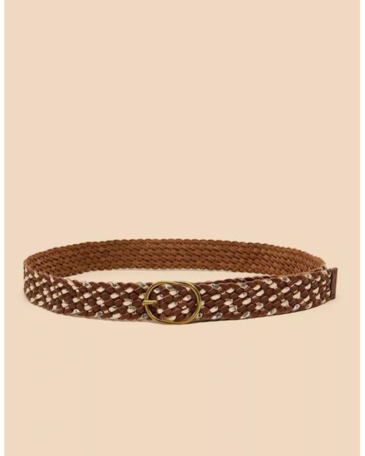White Stuff Natural Leather Weave Belt Tan Multi