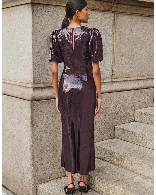 Ro&zo Purple Annabelle Wine Puff Sleeve Dress