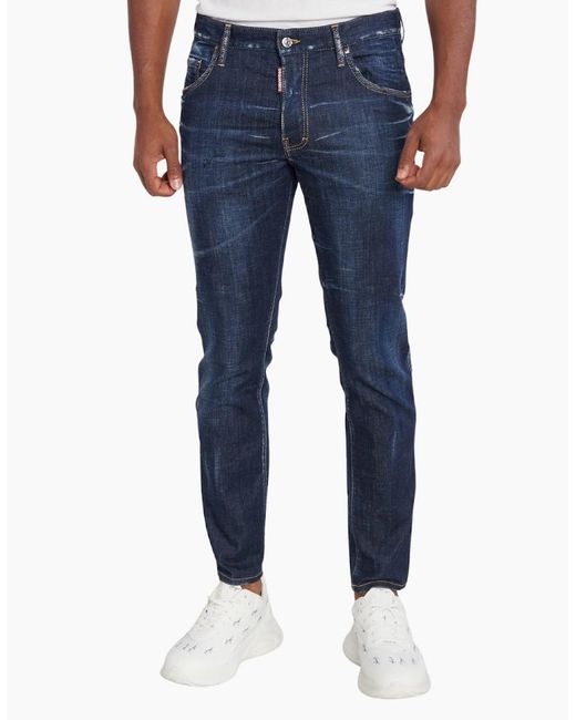 DSquared² Blue Dark Clean Wash Skater Jeans for men