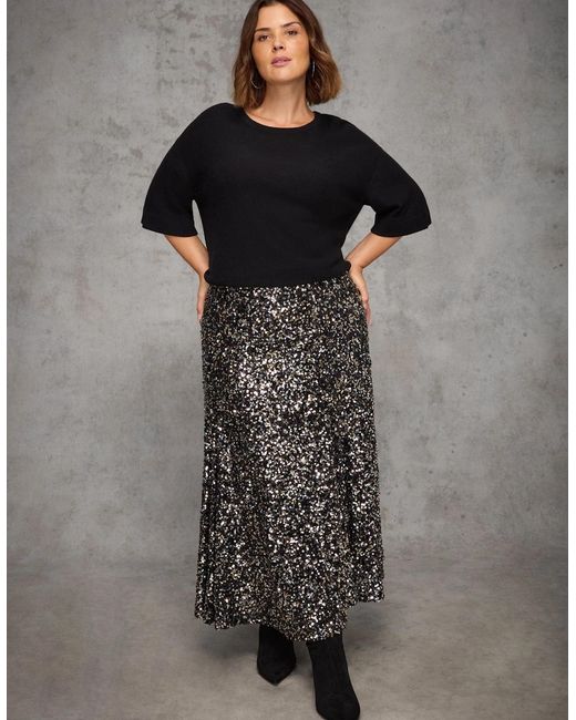 Live Unlimited London Gray Sequin Flared Midaxi Skirt