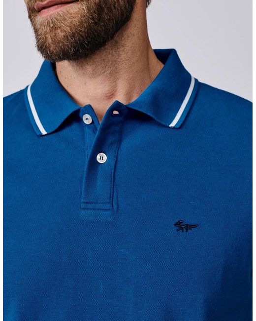 aubi Blue Eden Tipped Pique Polo for men