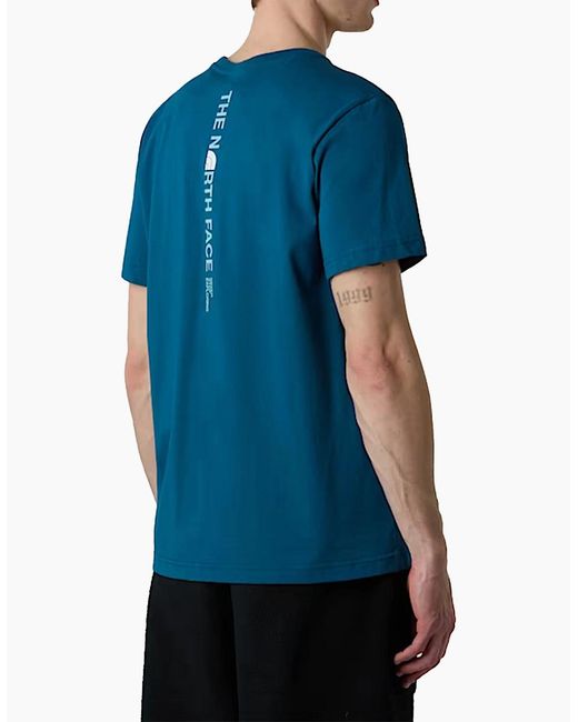 The North Face Blue Vertical Logo T-Shirts Crew Neck Short Sleeve Soft Cotton Tee for men