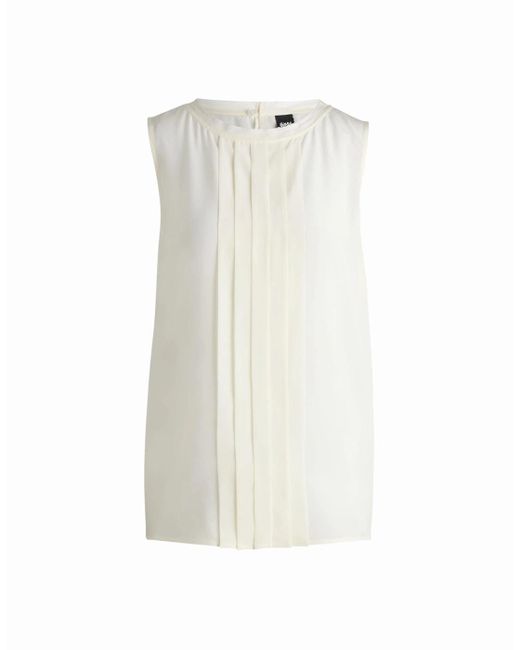 Boss White Bemiula Pleat-Front Sleeveless Blouse