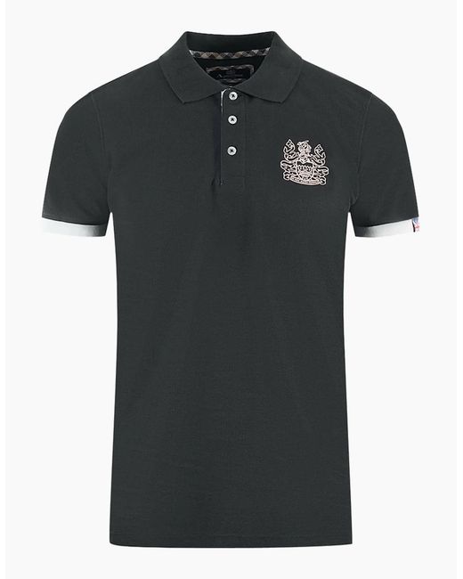 Aquascutum Black Branded Collar Polo Shirt for men