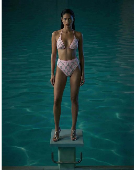 Oceanus Multicolor Rose Luxe Self-Tie Bikini Top Multi Colour