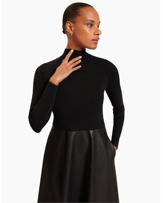 Ted Baker Black Midi Dress With Faux Leather Skirt