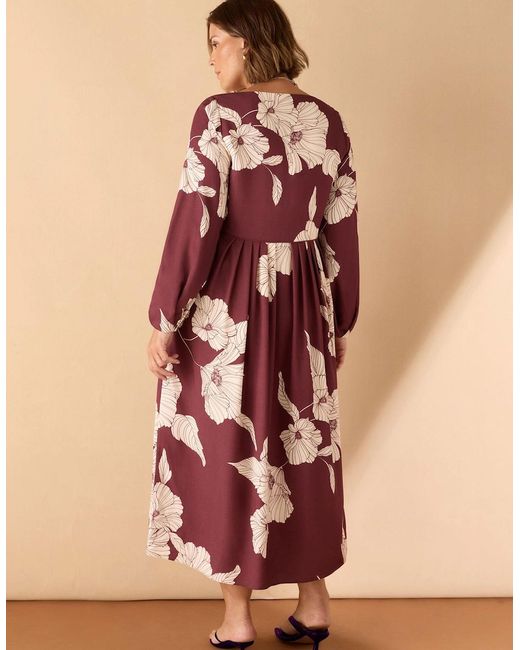 Live Unlimited London Pink Burgundy Floral Print Button Up Midaxi Dress