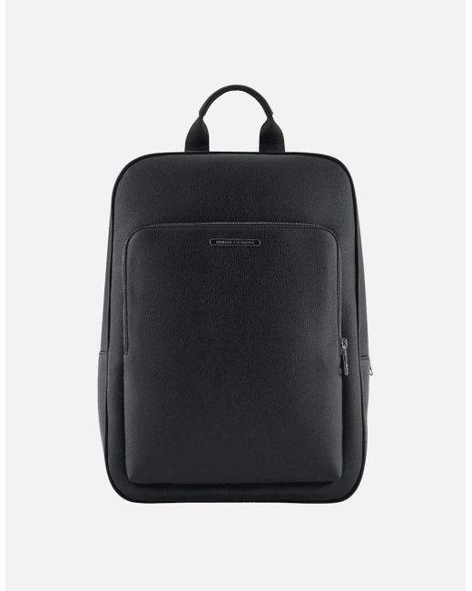 ARMANI EXCHANGE Black Minimal Eco-Leather Backpack for men