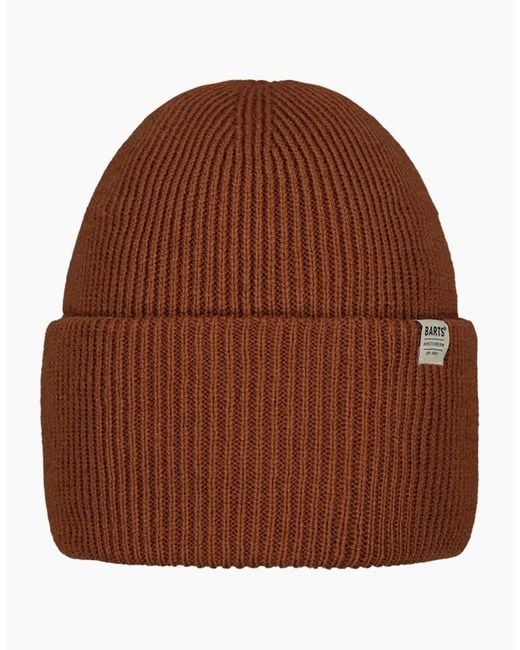 Barts Brown Haveno High Cuffed Ribbed Knit Stretchy Beanie Hat for men