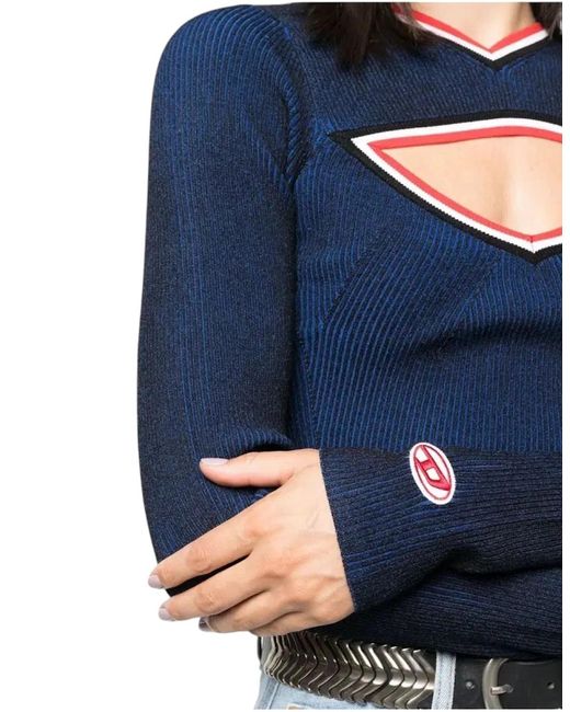 DIESEL Blue M-Inorca Sweatshirts Cut Out Long Sleeve Pullover Jumper Tops