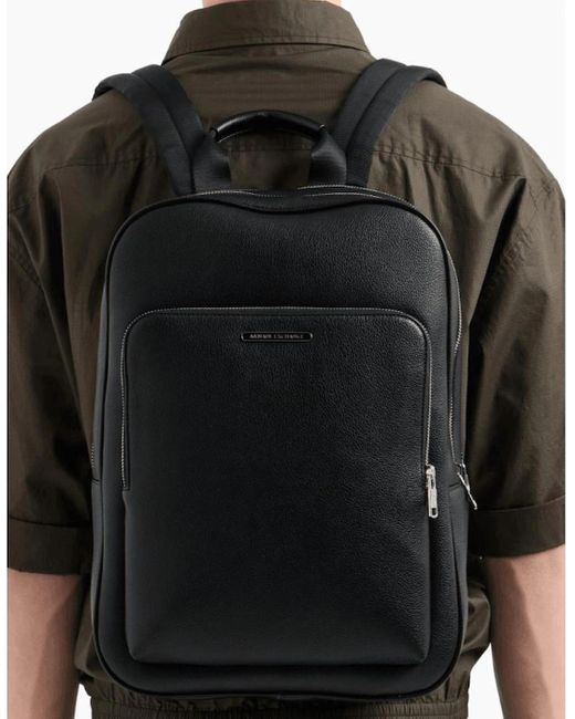 ARMANI EXCHANGE Black Minimal Eco-Leather Backpack for men