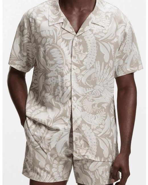 Boss White Straight Fit Patterned Beach Shirt for men