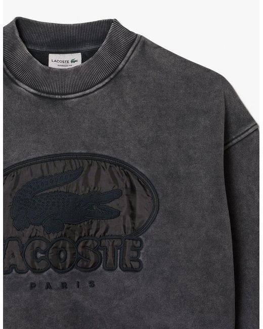 Lacoste Gray Embroidered Crew Neck Drop Shoulder Sweatshirt for men