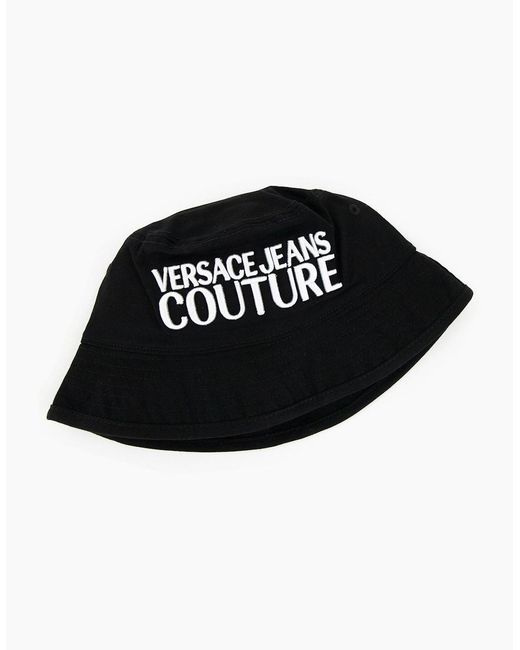 Versace Black Jeans Couture Logo Embroidered Fisherman Hat 899 for men