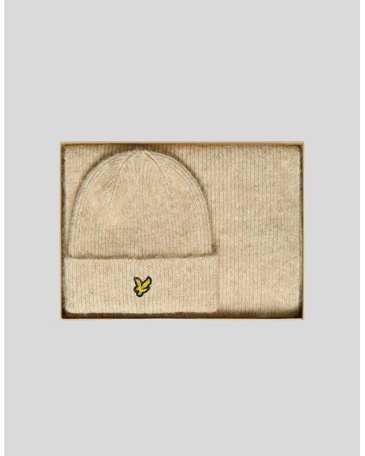 Lyle & Scott Natural Brushed Scarf And Beanie Set for men