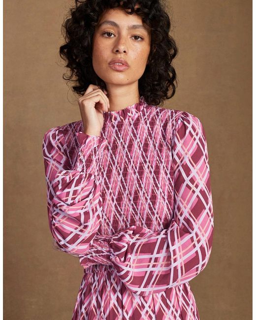 Ro&zo Pink Petite Check Shirred Dress