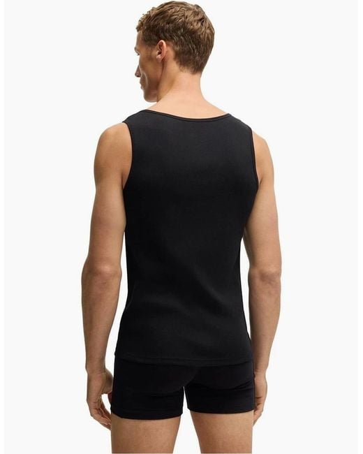 Boss Black Scoop Neck Regular Fit Rib Tank for men