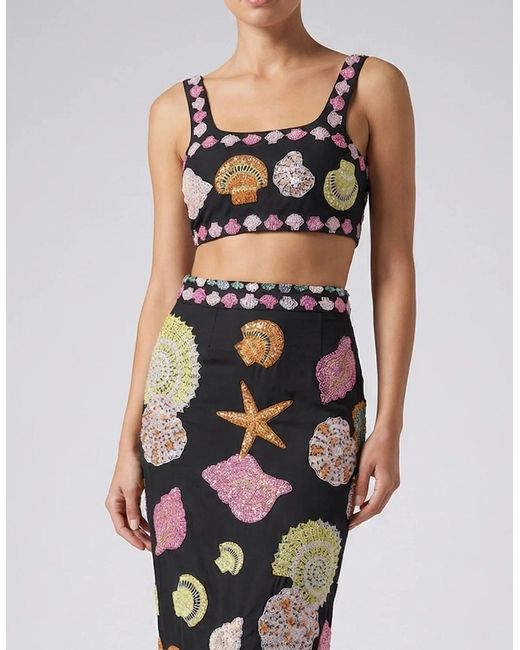 Oceanus Black New York Hand-Embroidered Top