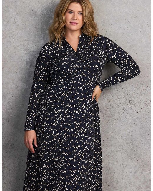 Live Unlimited London Gray Ditsy Print Shirt Dress