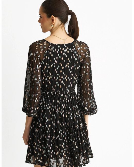 Gini London Black Multicolored Polka Dot Tiered Dress
