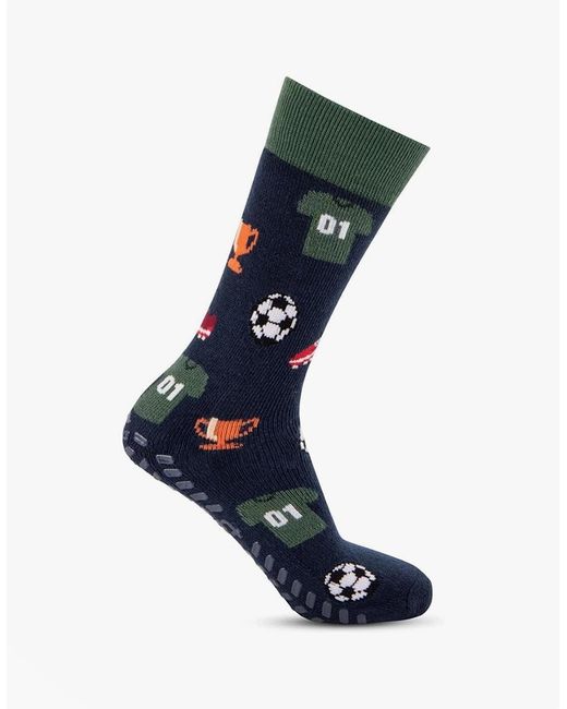 Totes Blue Toasties 3324 Original Slipper Socks Slipper Socks Football Stripe for men