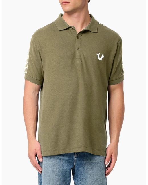 True Religion Green Polo Shirt Relaxed Fit Ss Damask Velour Pique Polo Shirts for men