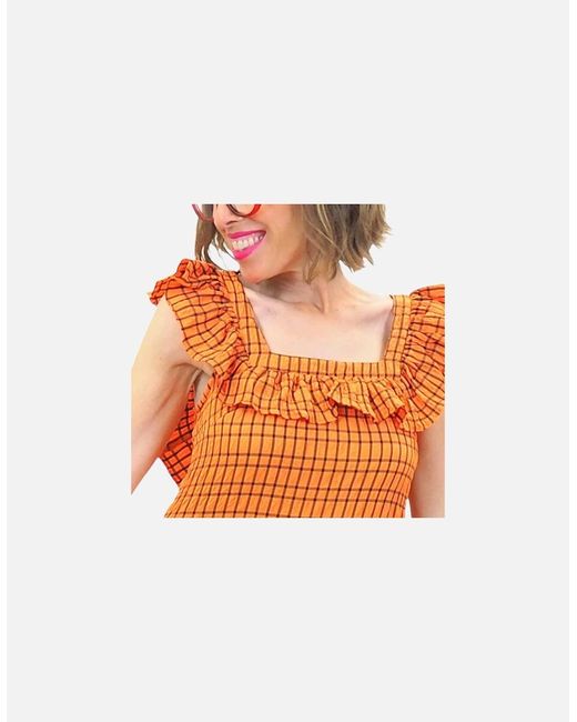 Brave Soul Orange Carla Long Dress Checked Summer Holiday Ladies Beach Maxi Dress