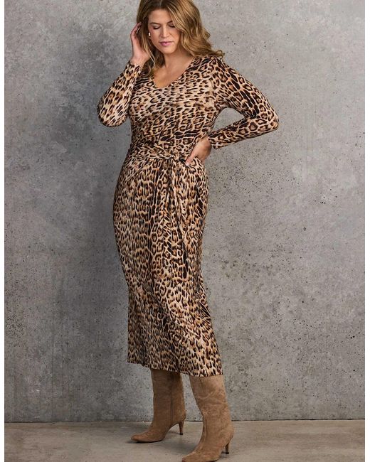 Live Unlimited London Brown Animal Print Tie-Side Jersey Midaxi Dress