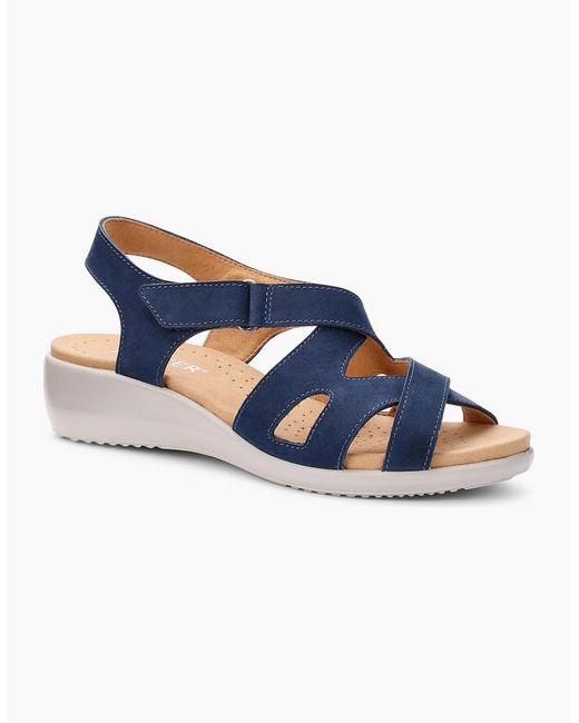 Hotter Blue Eliana Wide Fit Low Wedge Sandals