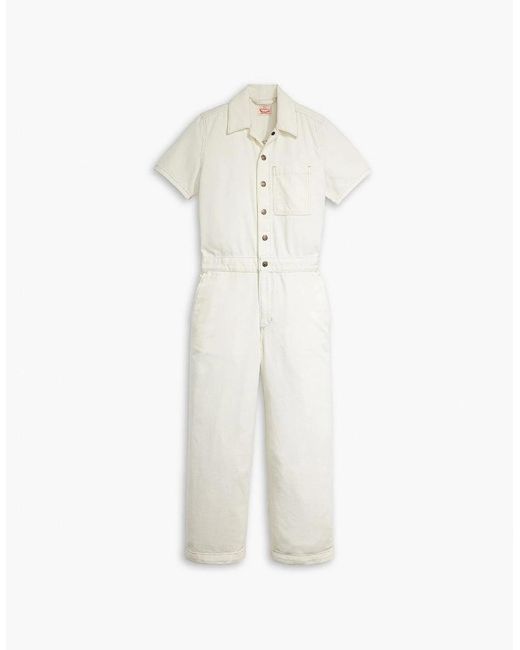 Levi's White Levi's Heritage Collared Neck Short Sleeve Solid Patterned Jumpsuit
