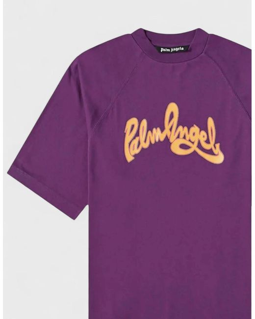 Palm Angels Purple Seasonal Logo Raglan Oversized Tee for men