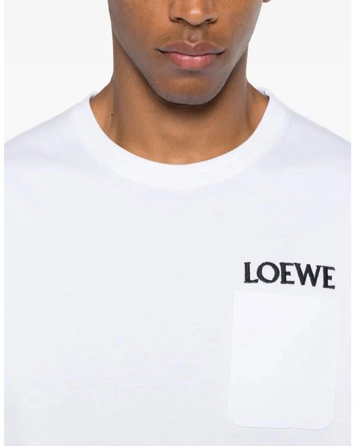 Loewe White Pocket Embroidered Logo T-Shirt for men