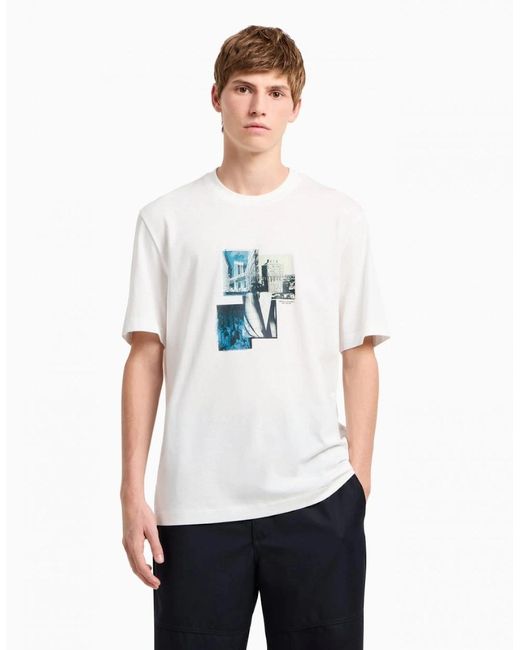 ARMANI EXCHANGE White Milano/New York Landmarks Graphic T-Shirt for men
